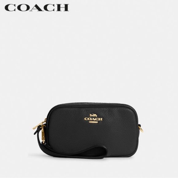 Coach Jamie Wristlet/clutch In Gold/Black Refined pebble leather NWOT - Picture 3 of 14